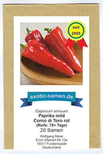 Rotes, süßes Paprika in Form eines Stierhorns - Corno di Toro rot - 20 Samen von exotic-samen