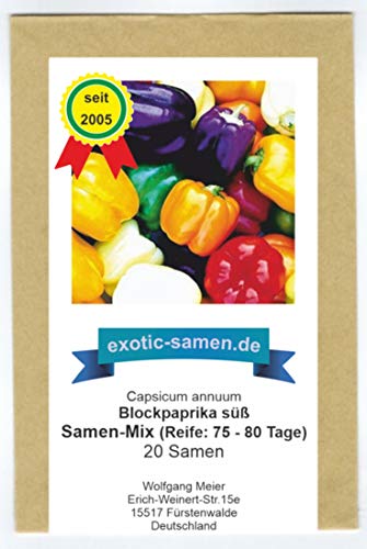 Samenmix - Block Paprika süß - weiß, gelb, orange, rot, purple - Capsicum annuum - 5 Sorten - 20 Samen von exotic-samen