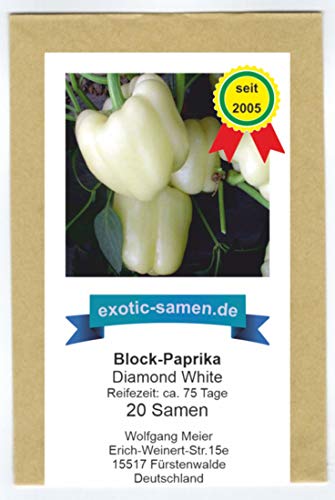 Weißes, süßes Blockpaprika - Diamond white - ein Hingucker - 20 Samen von exotic-samen