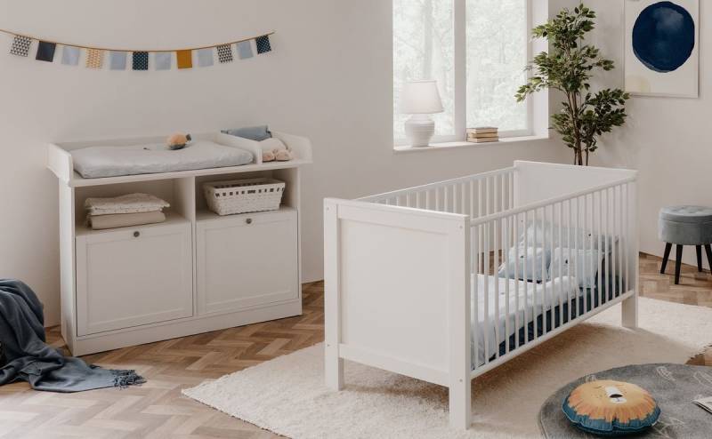 expendio Babymöbel-Set Landström 181, (Spar-Set, 2-tlg), weiß 70x140cm Landhausstil mit Schlupfsprossen höhenverstellbarer Rost von expendio