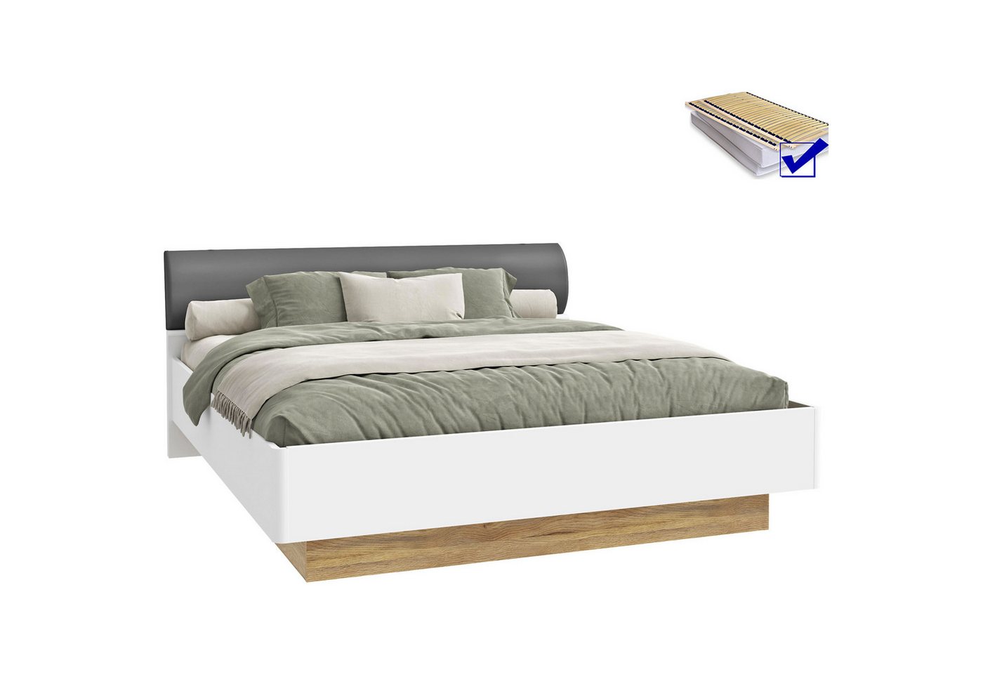 expendio Bett Melia 3 (Spar-Set, 5-tlg), Mauvella Oak / Weiß 180x200 cm von expendio
