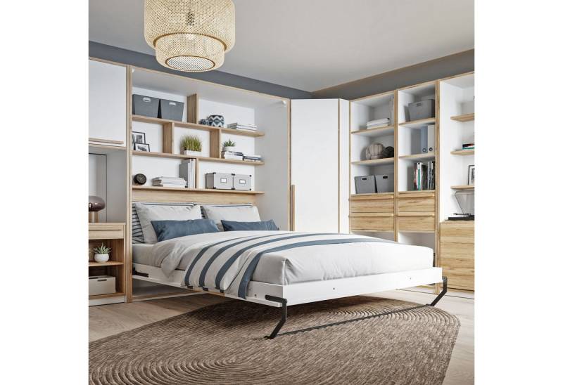 expendio Bett Simon 3, Weiß / Catania Oak, 180x241x58 cm von expendio