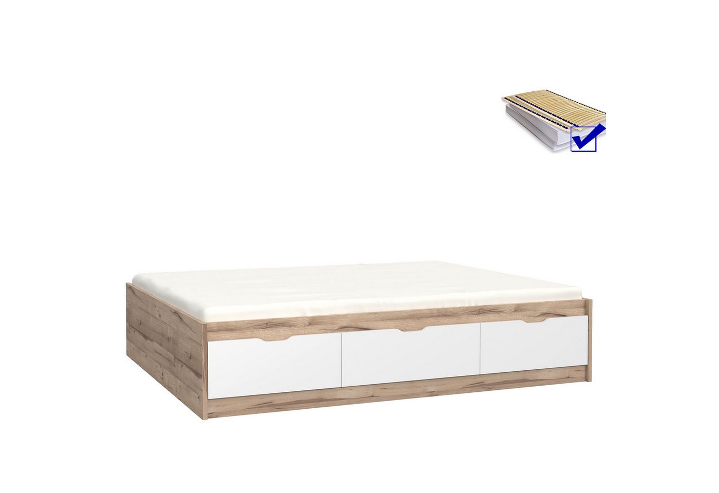 expendio Bett Vanadis 8 (Spar-Set, 5-tlg), Mauvella Oak Nb. / weiß 171x43x205 cm von expendio