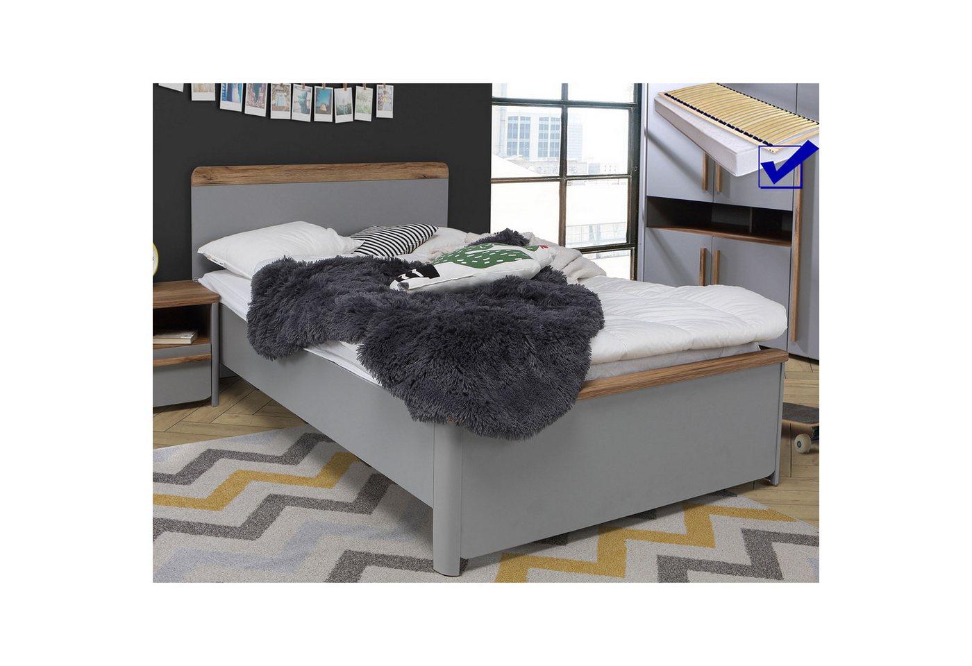 expendio Bettgestell Selim 1, grau / Catania Oak Nb. 125x92x210 cm expendio Bettgestell Selim 1, grau / Catania Oak Nb. 125x92x210 cm von expendio