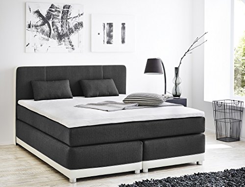 expendio Boxspringbett 180x200 grau weiß mit Topper und Kissen Doppelbett Hotelbett Komfortbett Bett 10611 von expendio