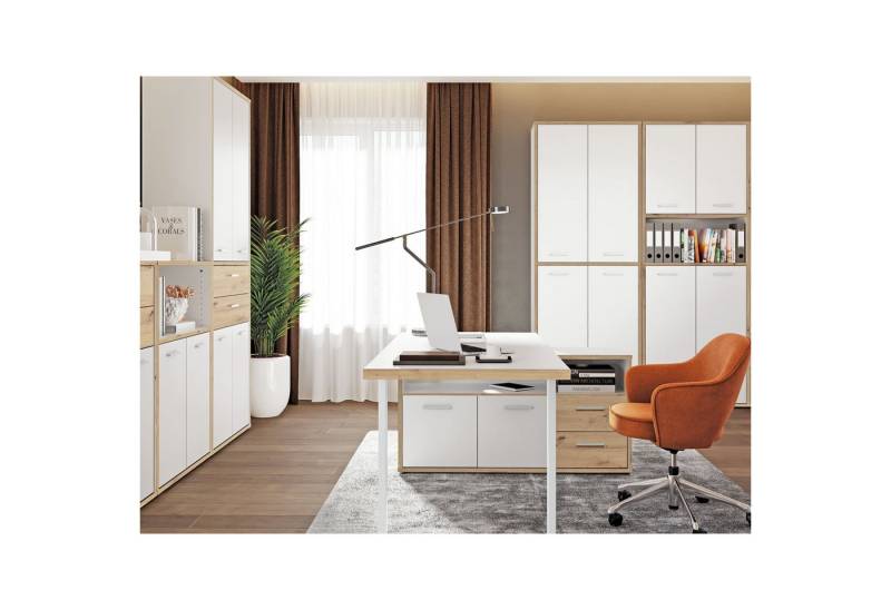 expendio Büromöbel-Set Keilo 42, (Spar-Set), Weiß / Artisan Oak Nb., 5-teilig von expendio