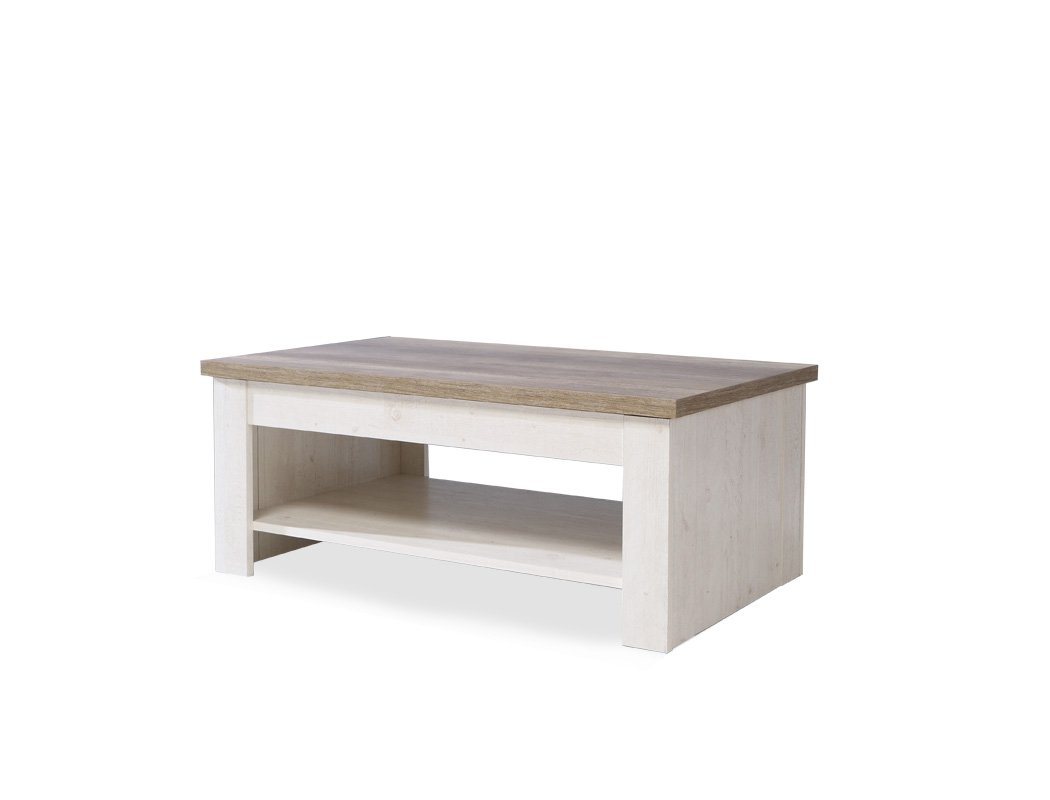 expendio Couchtisch Durio 18, Pinie weiss 110x65x45 cm mit hochklappbarer Tischplatte von expendio