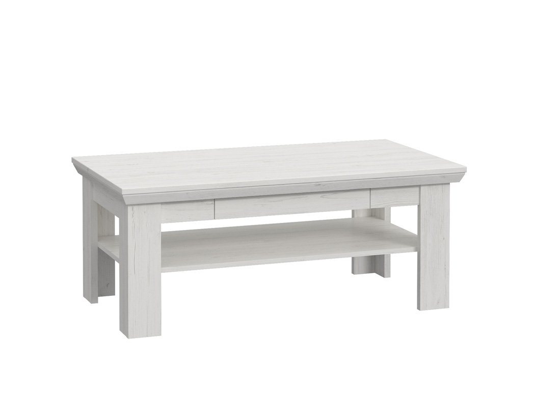 expendio Couchtisch Enzo 8, Pinie weiss Nb. 110x45x60 cm Landhausstil m. Schubkasten u. Ablagefach von expendio