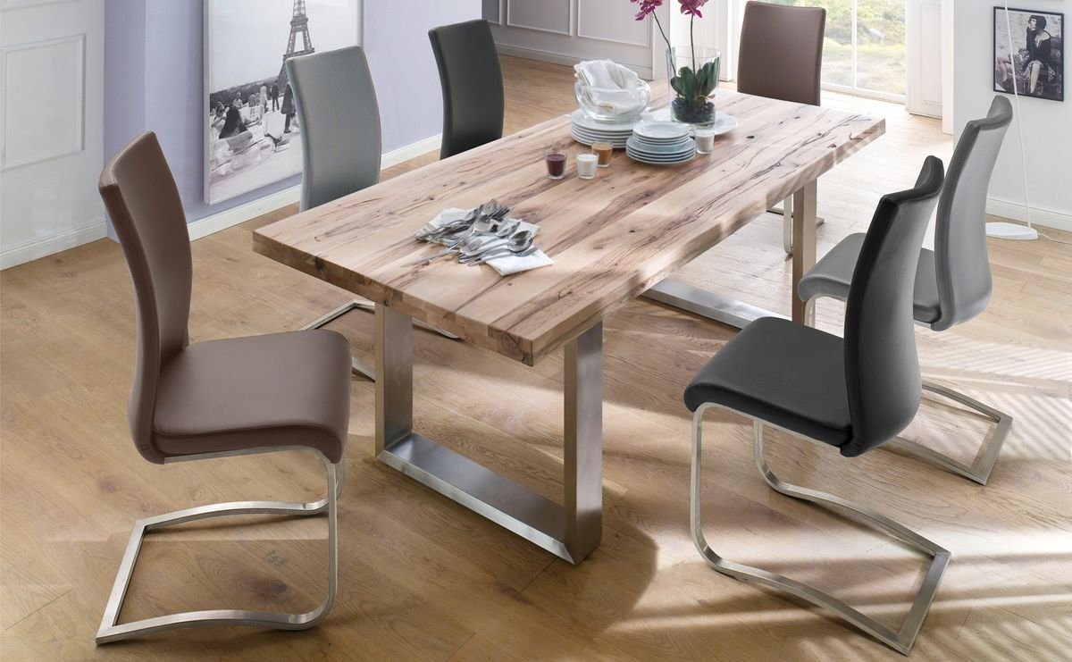 expendio Essgruppe Carson, (komplette Tischgruppe, Spar-Set, 7-tlg), Tisch Eiche gekälkt 180x76x100cm + 6x Stuhl Arcadia 1 Kunstleder grau von expendio