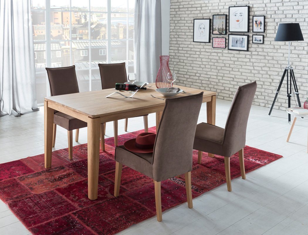 expendio Essgruppe Horand, (komplette Tischgruppe, Spar-Set, 9-tlg), Tisch Eiche natur massiv 160x210x90 cm + Stühle Kiana Scarlett nougat von expendio