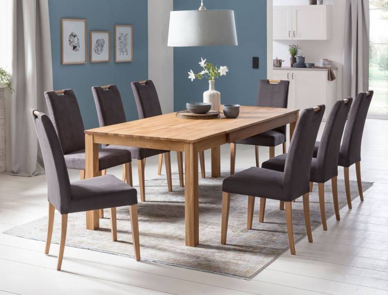 expendio Essgruppe Karlo 1XL, (komplette Tischgruppe, Spar-Set, 7-tlg), Ausziehtisch Eiche natur massiv 160(210)x90 + Stühle Silvana anthrazit von expendio