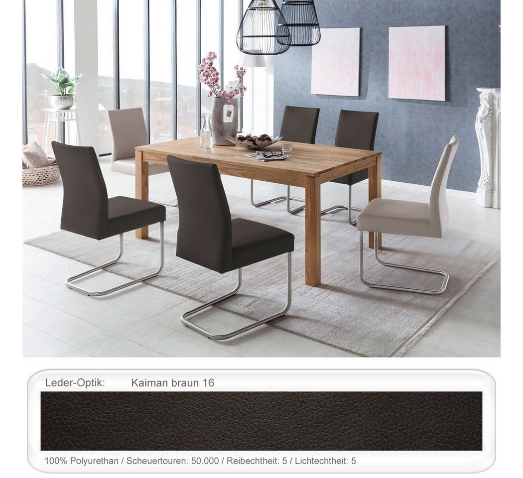 expendio Essgruppe Karlo 1XL, (komplette Tischgruppe, Spar-Set, 9-tlg), Tisch Eiche natur massiv 160(210)x90 + Stühle Kaja Kunstleder braun von expendio