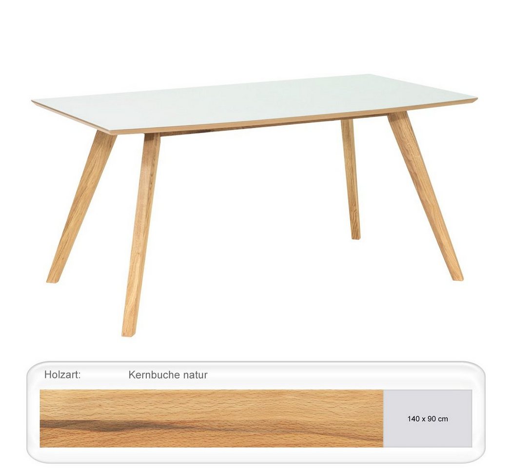 expendio Esstisch Tromsa Vidrio, Esstisch Kernbuche lackiert massiv mit Glasauflage 140 x 90 cm von expendio