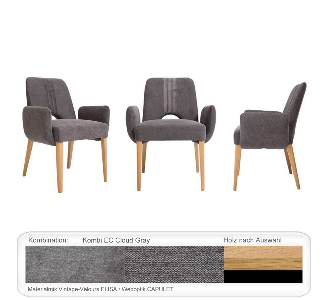 expendio Esszimmersessel Naomi (Spar-Set, 6-St), Buche schwarz, Kombi EC Cloud Gray aus Massivholz mit Sitzgurten von expendio