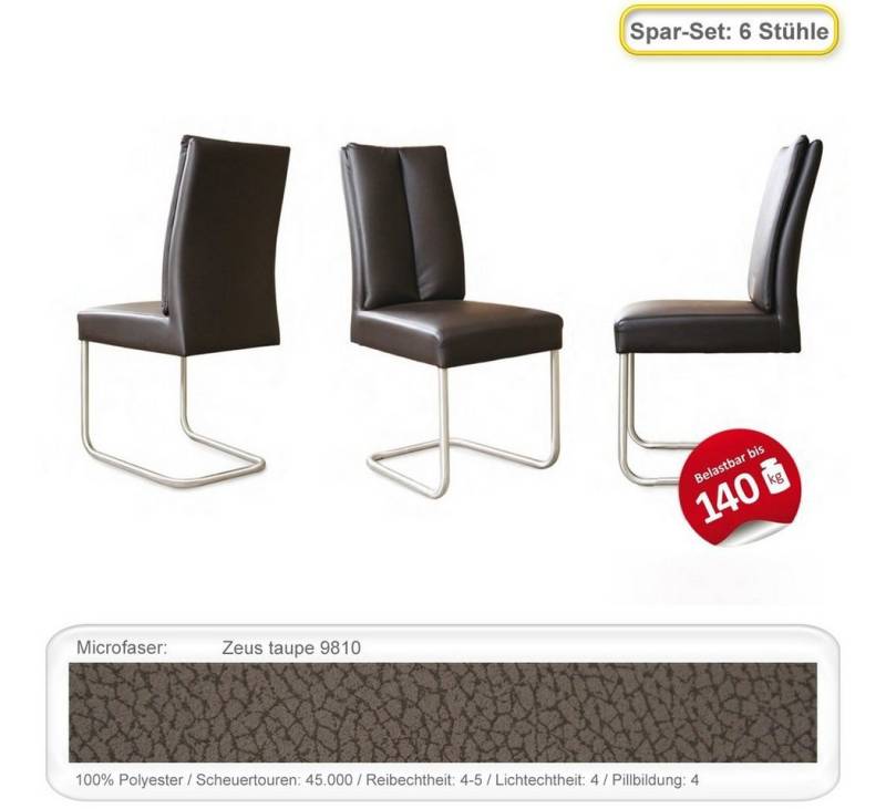 expendio Freischwinger Tina 2 (Spar-Set, 6 St), Schwingstuhl Zeus taupe (9810) von expendio