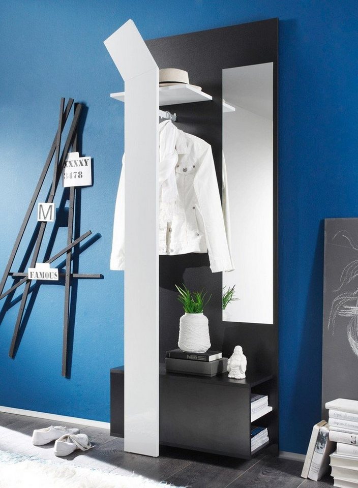 expendio Garderobe Smart, Kompaktgarderobe Kleiderstange und Spiegel 75x200x33 cm schwarz weiß von expendio