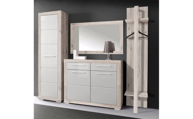 expendio Garderoben-Set Aubert 10, (Spar-Set, 4-St), Sandeiche Nb. / weiß Hochglanz mit ausziehbarer Kleiderstange von expendio