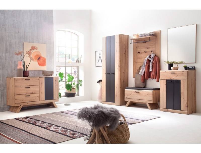 expendio Garderoben-Set Carvin 33, (Spar-Set, 6-St), Balkeneiche tiefgezogen / Cosmos grey Sitzkissen gedämpfter Beschlag von expendio
