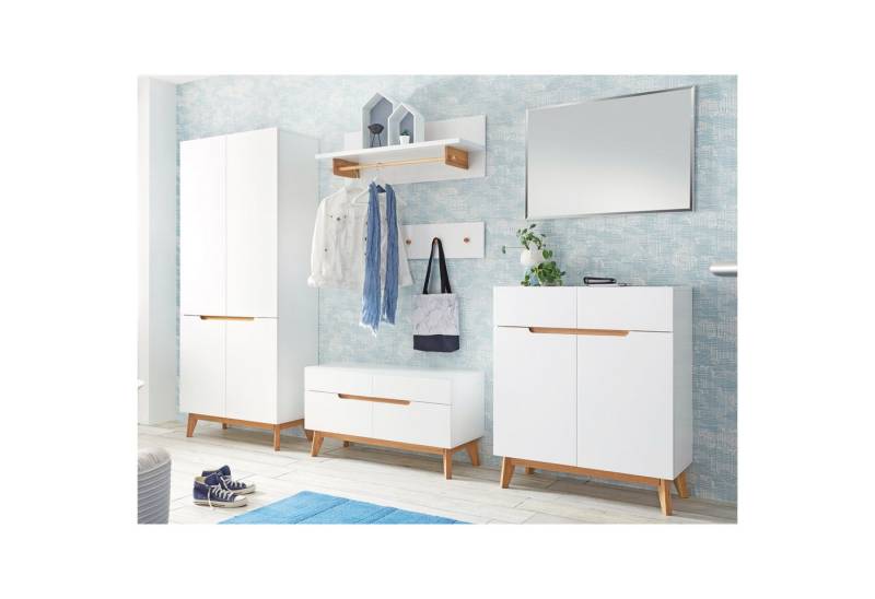 expendio Garderoben-Set Celio 20, (Spar-Set, 6-St), weiß matt lackiert / Beine: Asteiche massiv geölt von expendio