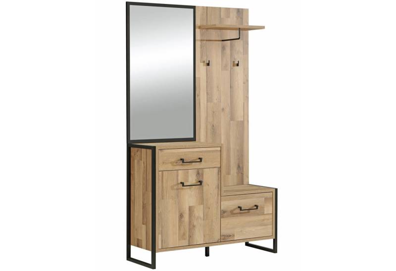 expendio Garderoben-Set Hudson 1, Betonoptik dunkelgrau/ Stabeiche Nb., 114x200x42 cm von expendio