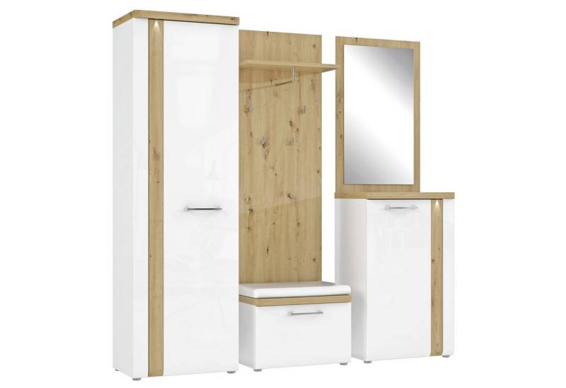 expendio Garderoben-Set Talena 10, (Spar-Set, 5-St), Weiß Hochglanz / Artisan Oak Nb. von expendio