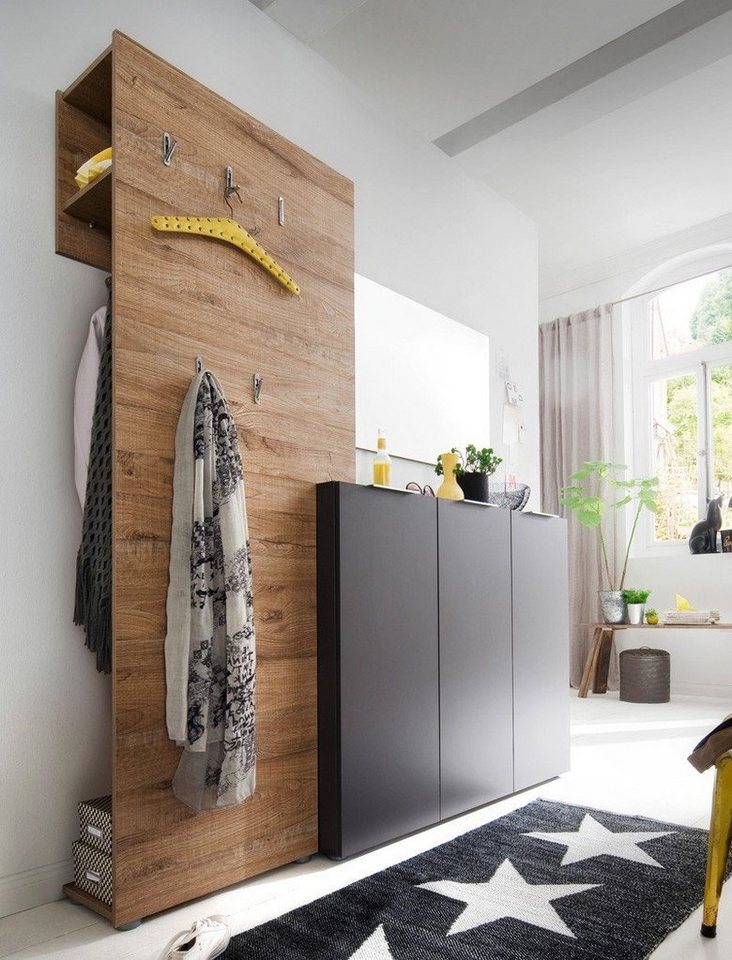 expendio Garderoben-Set Victoria 10, (Spar-Set, 3-St), anthrazit matt / Eiche natur 175x190x39 cm mit Kleiderstange von expendio