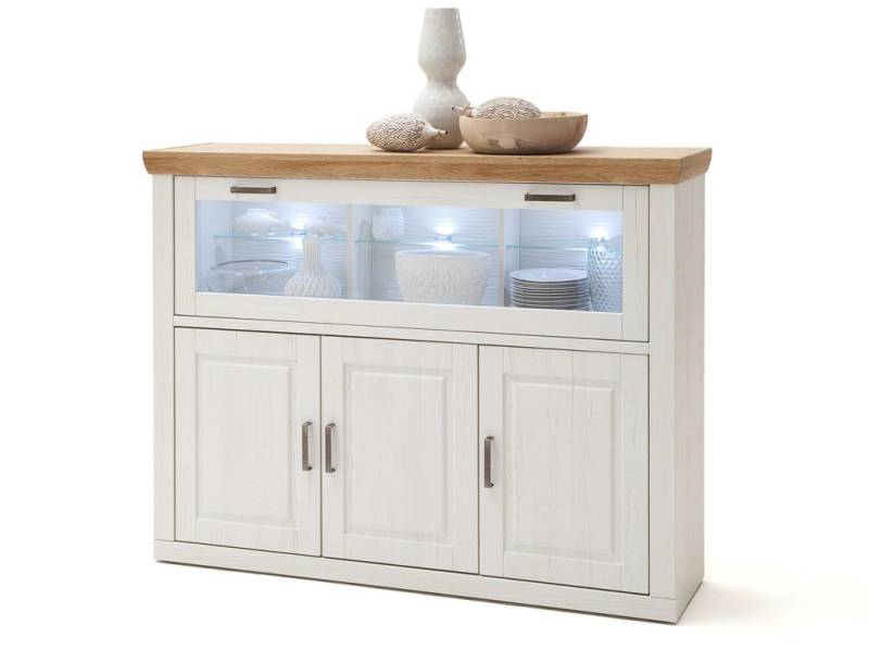 expendio Highboard Bruneck 2, Pinie weiss 163x123x40 cm Landhausstil montiert von expendio