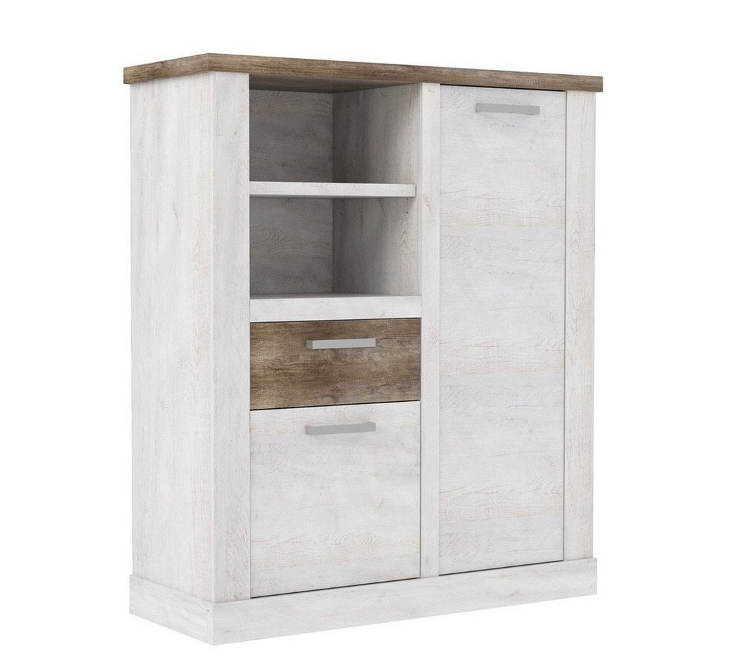 expendio Highboard Durio 3, Pinie weiss 110x128x41 cm mit Metallgriffen von expendio