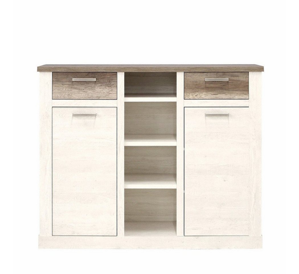 expendio Highboard Durio 4, Pinie weiss 160x128x41 cm mit Metallgriffen von expendio