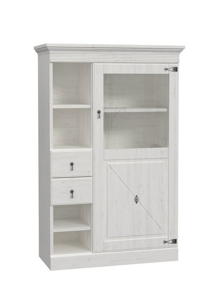 expendio Highboard Enzo 4, Pinie weiss Nb. 102x158x45 cm Landhausstil m. Softclose u. Beleuchtung von expendio