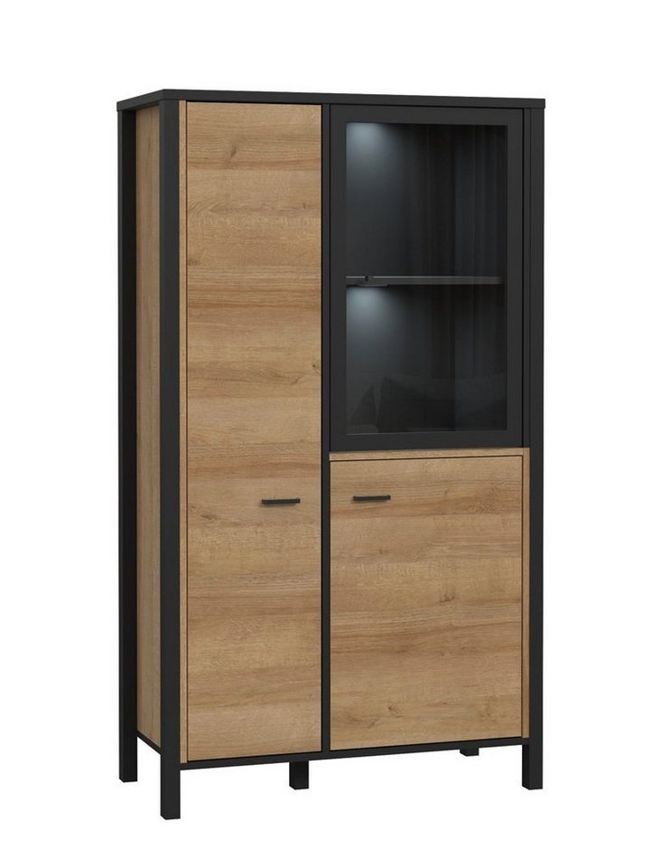 expendio Highboard Hector 12, Schwarz / Riviera Eiche Nb. 87x153x41 cm auf viel Stauraum von expendio