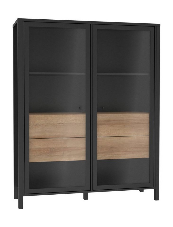 expendio Highboard Hector 6, Schwarz / Riviera Eiche Nb. 122x153x41 cm mit Push-Open von expendio