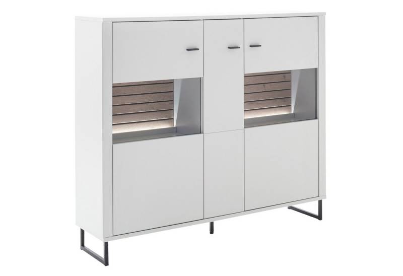 expendio Highboard Laska 2, Modern White tiefgezogen / Viking Oak Nb. 159x136x37 cm von expendio
