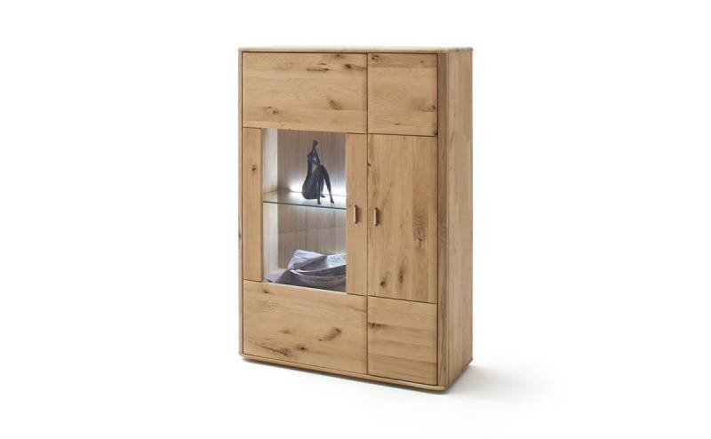 expendio Highboard Renzo 7, Balkeneiche Bianco massiv 96x140x38 cm mit Softclose und Beleuchtung von expendio