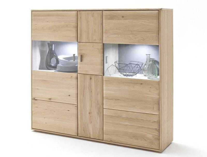 expendio Highboard Torrent 5, Eiche bianco massiv 154x140x39 cm vormontiert mit Beleuchtung von expendio
