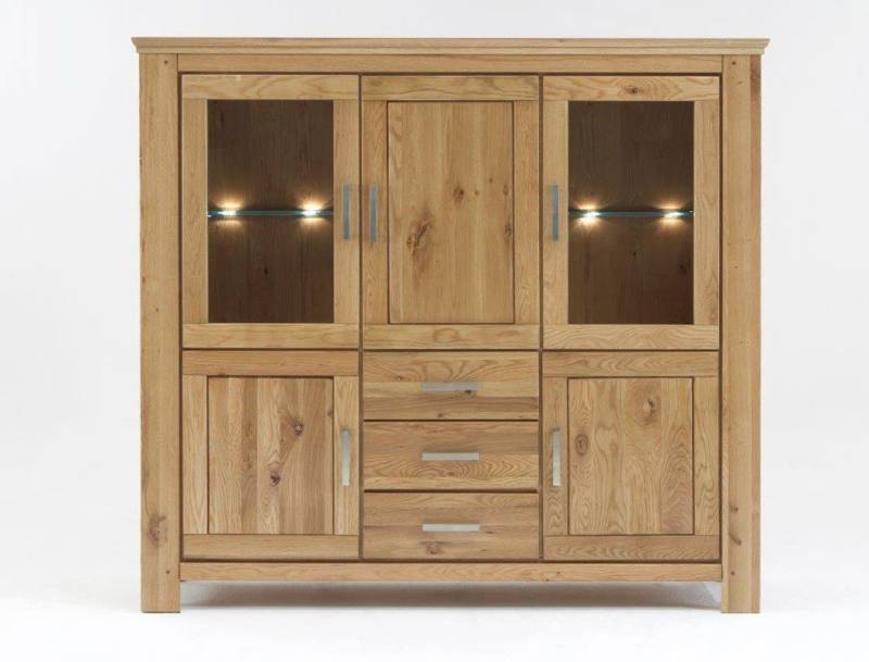 expendio Highboard Viterbo, Wildeiche 176x165x47 cm vormontiert mit Beleuchtung und Softclose von expendio