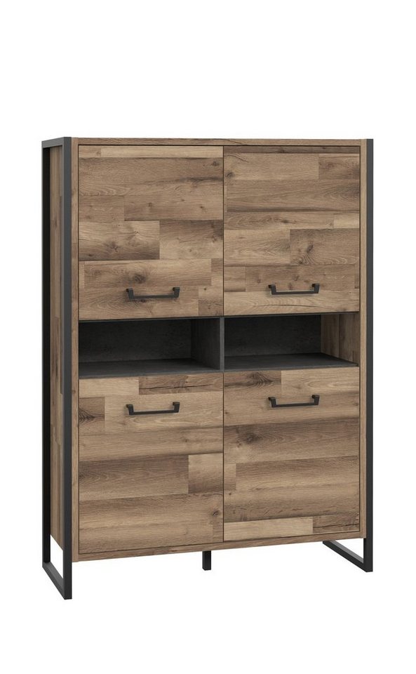 expendio Hochschrank Hudson 2 Stabeiche Nb. / Betonoptik dunkelgrau 110x152x42 cm, LED-Beleuchtung von expendio