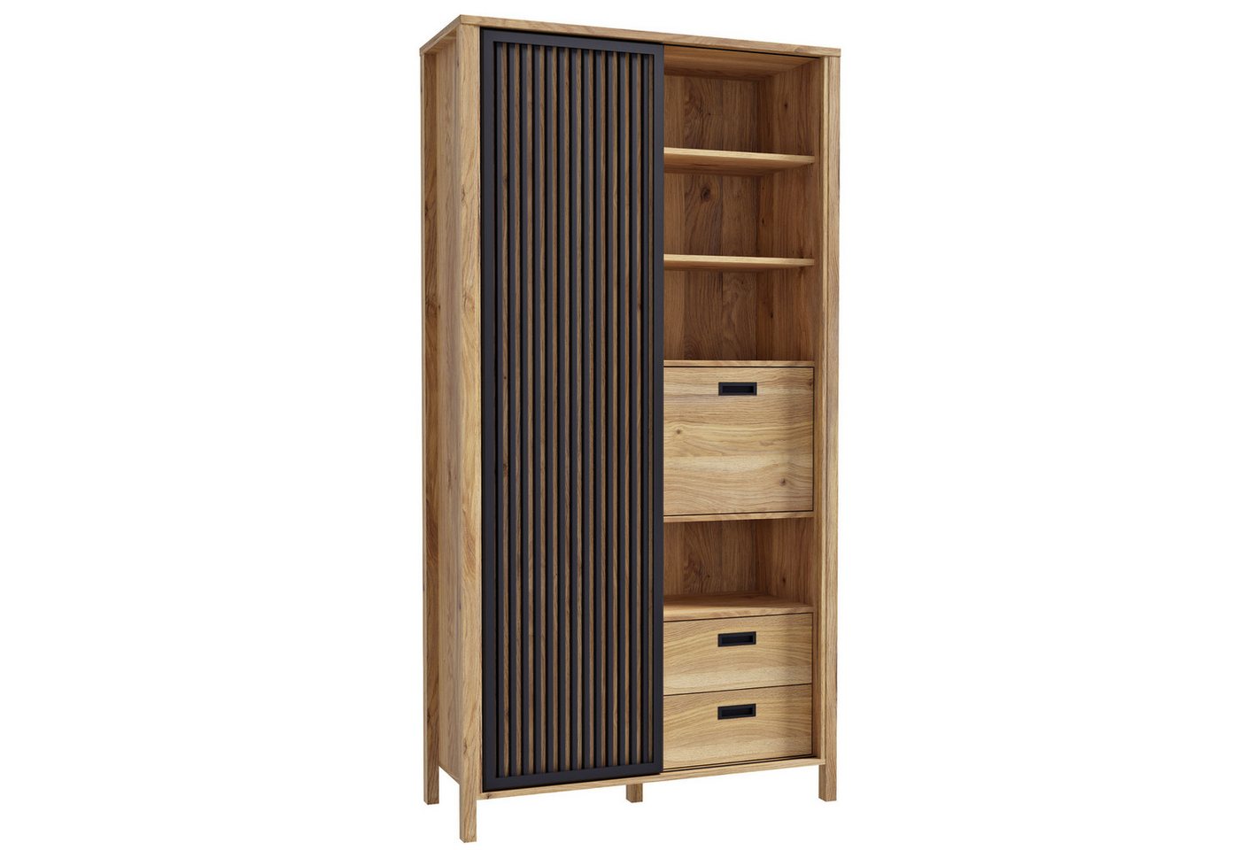 expendio Hochschrank Judith 1 Mauvella Oak Nb. / schwarz 104x201x41 cm von expendio