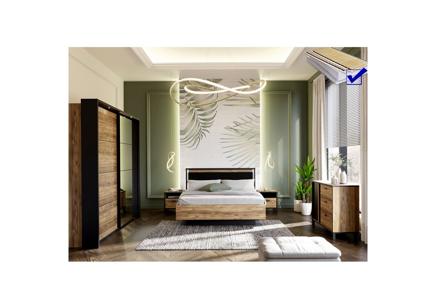 expendio Jugendzimmer-Set Hailey 25, (Spar-Set, 7-tlg), Alpine Picea Nb. / schwarz von expendio