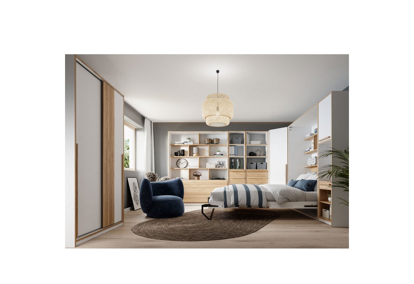 expendio Jugendzimmer-Set Simon 26, (Spar-Set, 9-St), Weiß / Catania Oak, 180x241x58 cm von expendio