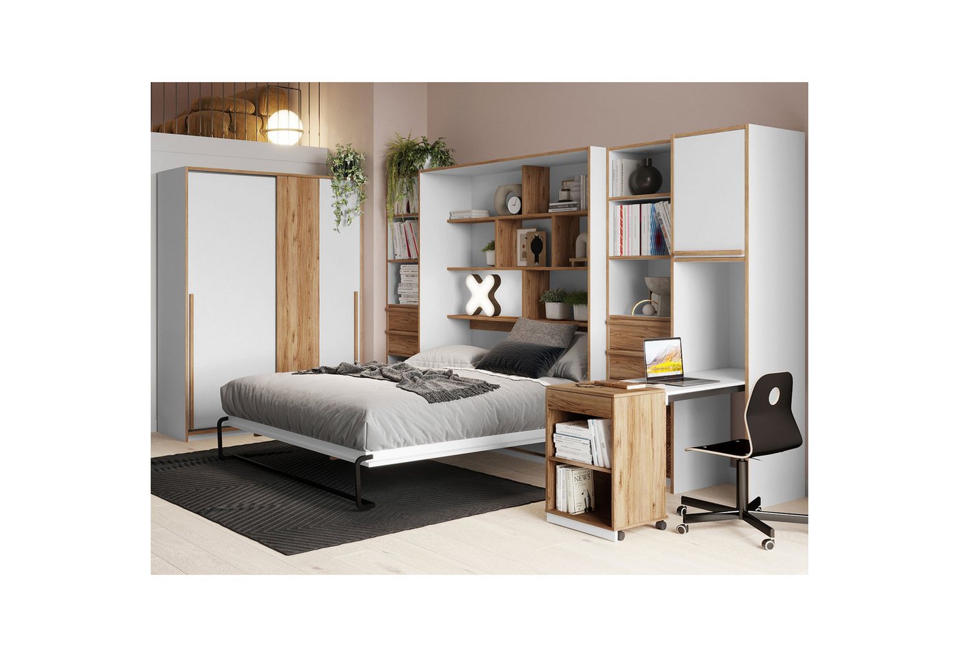 expendio Jugendzimmer-Set Simon 28, (Spar-Set, 6-St), Weiß / Catania Oak, 180x241x58 cm von expendio