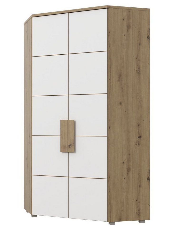 expendio Kleiderschrank Aachen 8 Eckschrank Artisan Eiche weiß 98x197x98 cm mit Drehtüren von expendio