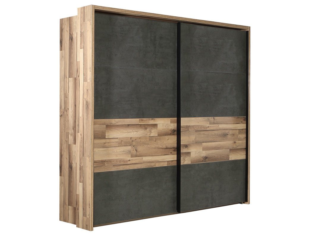 expendio Kleiderschrank Richard 5A Schwebetürenschrank Stabeiche Betonoptik 232x216x64 cm mit Kranz von expendio