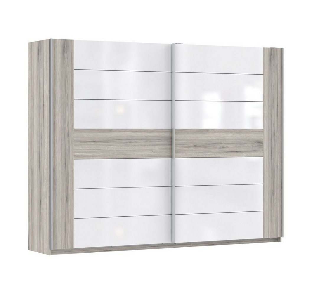 expendio Kleiderschrank Rubio 6V 2x NakoSandeiche-weiß Hochglanz, mit Kranz, 270x210x61 cm von expendio