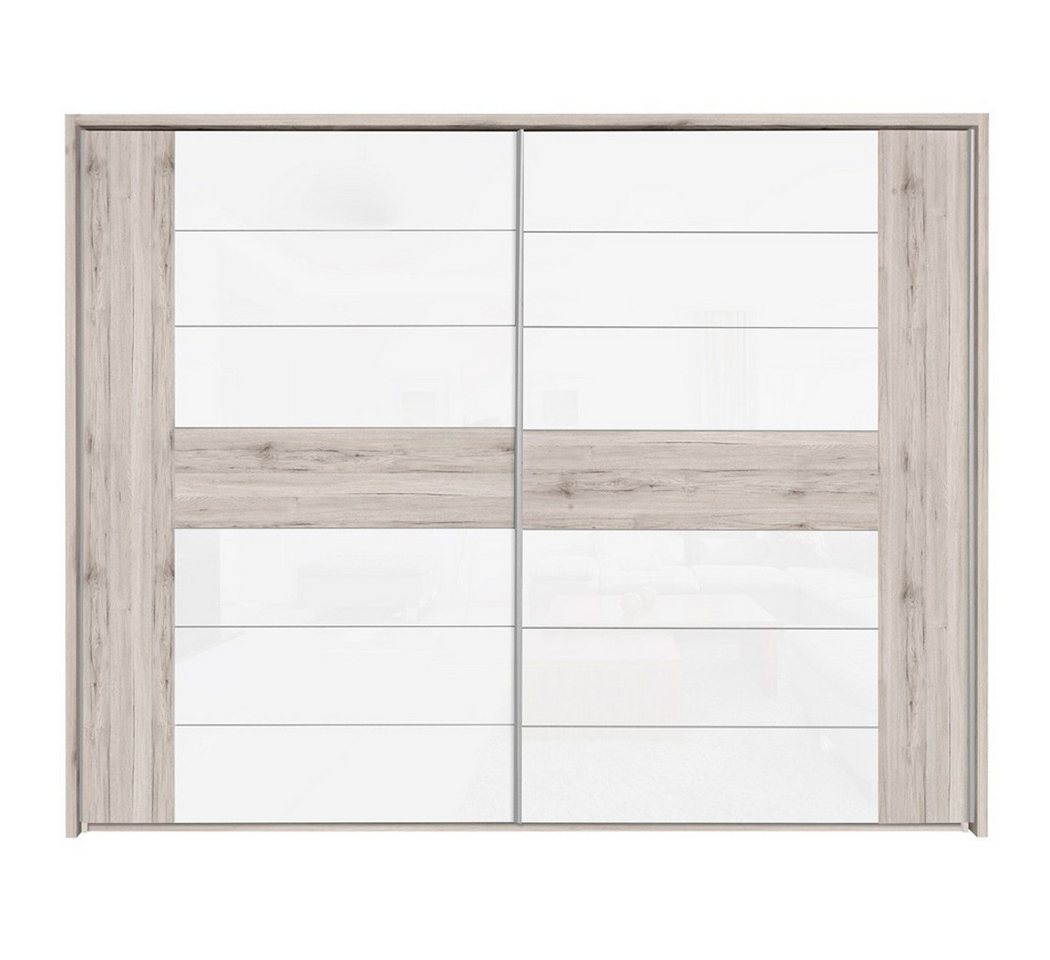 expendio Kleiderschrank Rubio 6V 2x NakoSandeiche-weiß Hochglanz, mit Kranz, 270x210x61 cm von expendio