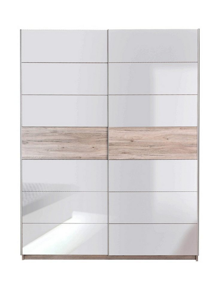 expendio Kleiderschrank Rubio 8 2x NakoSandeiche-weiß Hochglanz, mit Kranz, 170x210x61 cm von expendio