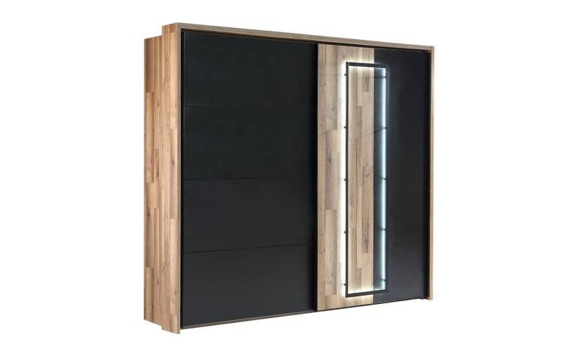 expendio Kleiderschrank Samu 4 Stabeiche / Schwarzeiche Nb. 281x216x64 cm mit LED-Beleuchtung von expendio