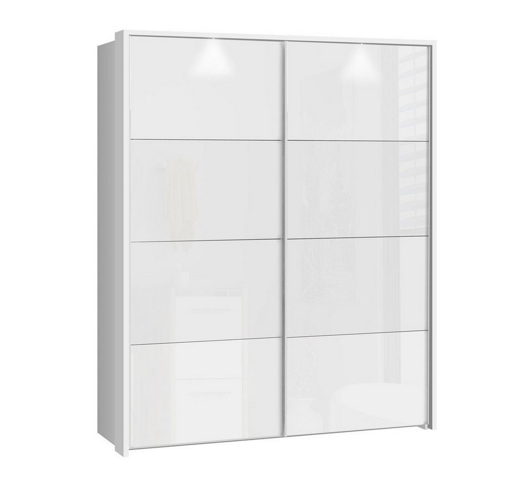 expendio Kleiderschrank Sophie 6B Schwebetürenschrank weiß Hochglanz 181x215x65, Kranz mit Beleuchtung von expendio