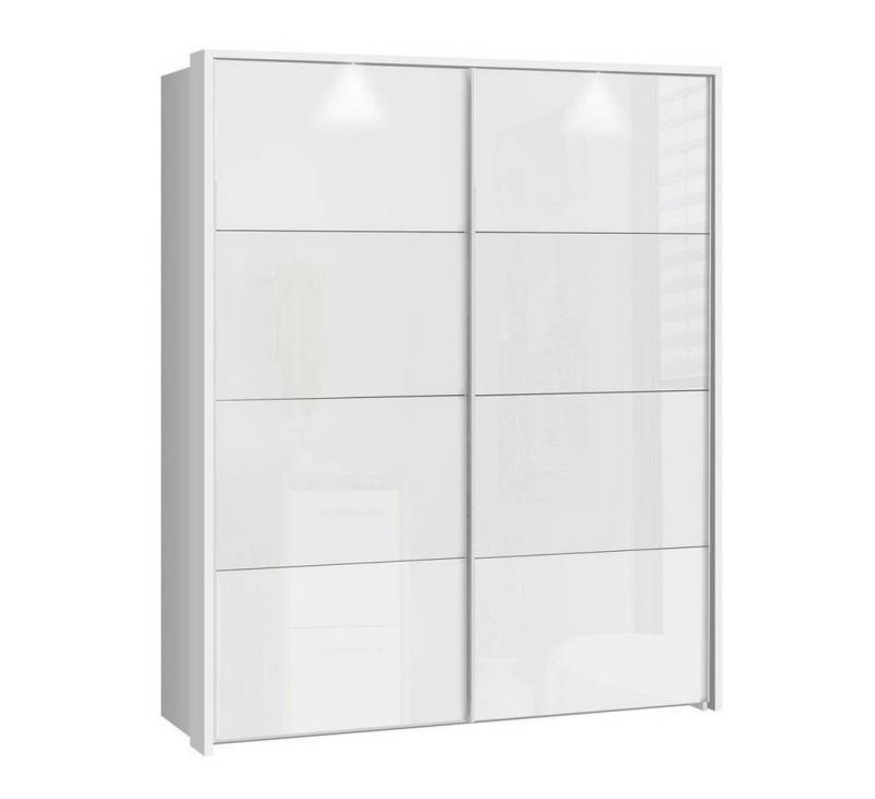 expendio Kleiderschrank Sophie 6B Schwebetürenschrank weiß Hochglanz 181x215x65, Kranz mit Beleuchtung von expendio