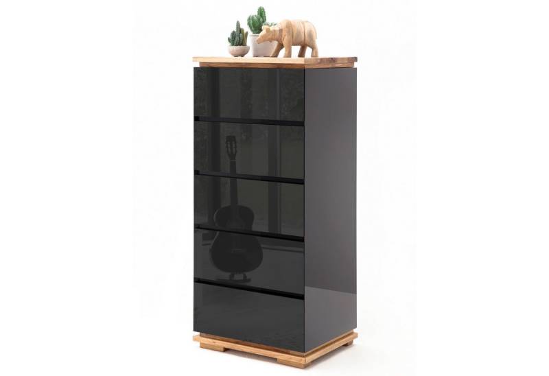 expendio Kommode Cindro 8, schwarz Hochglanz / Deckplatte: Asteiche massiv, geölt, 51x115x40 cm von expendio